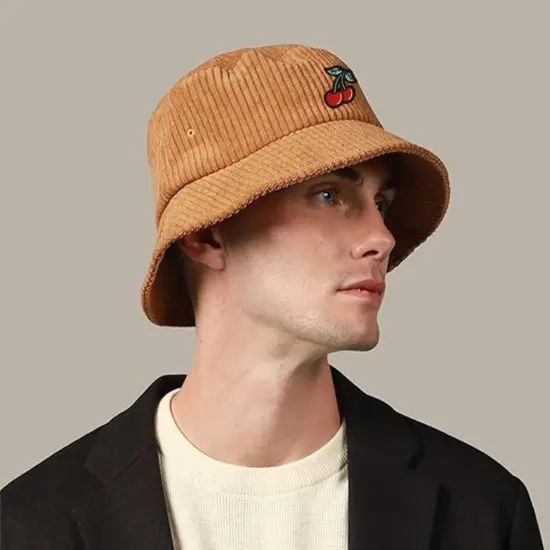 Plain Corduroy Bucket Hat with Logo