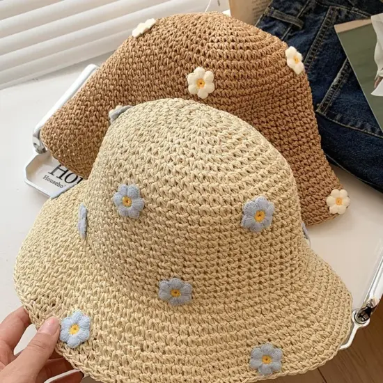 Cute Daisy Crochet Summer Straw Hat