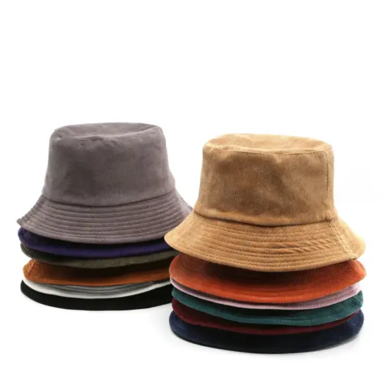 Reversible Solid Color Corduroy Bucket Hat