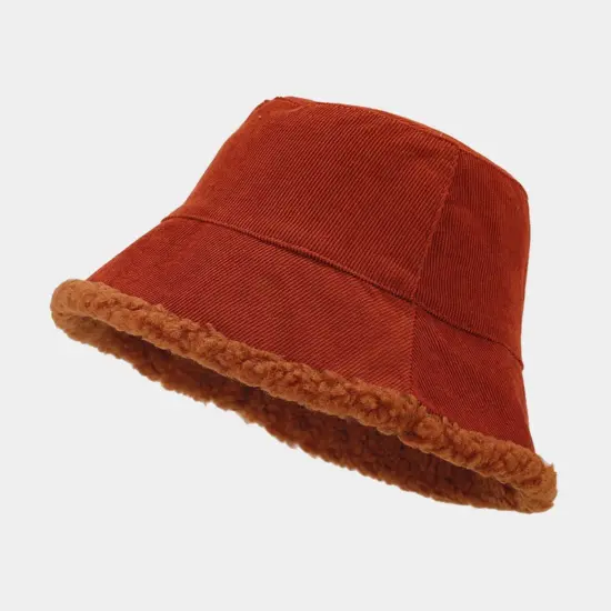 Corduroy Faux Fur Unisex Winter Bucket Hat