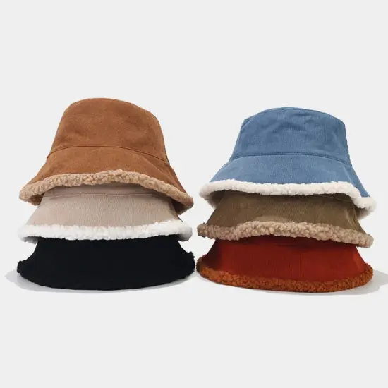 Corduroy Faux Fur Unisex Winter Bucket Hat