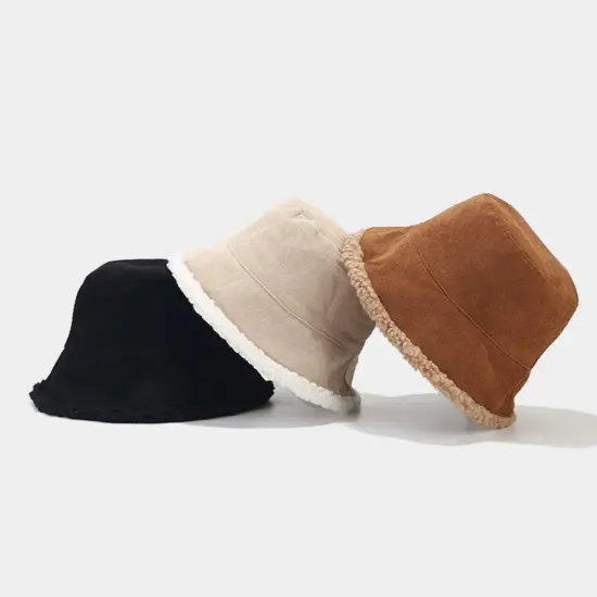 Corduroy Faux Fur Unisex Winter Bucket Hat