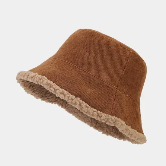Corduroy Faux Fur Unisex Winter Bucket Hat