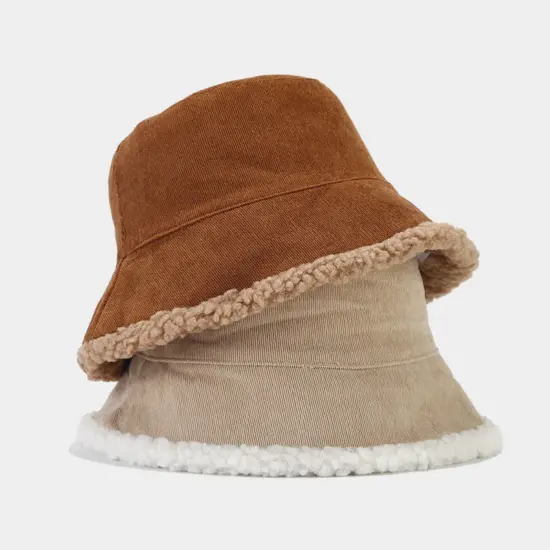 Corduroy Faux Fur Unisex Winter Bucket Hat
