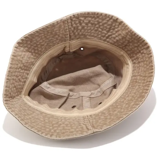washed cotton flat-top wide brim bucket hat