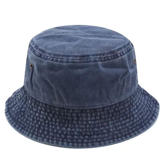 washed cotton flat-top wide brim bucket hat