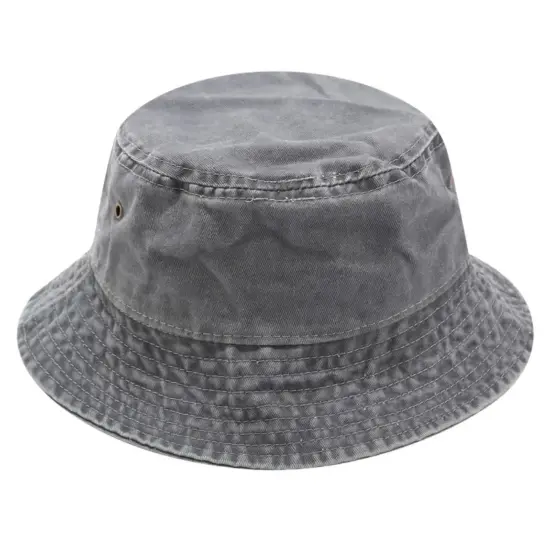washed cotton flat-top wide brim bucket hat