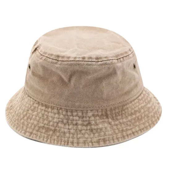 washed cotton flat-top wide brim bucket hat