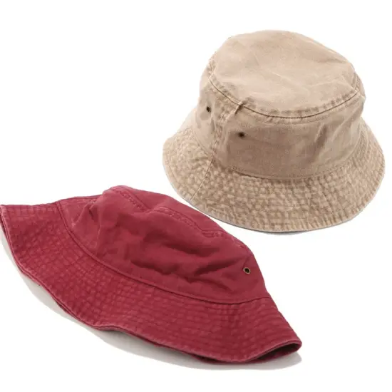 washed cotton flat-top wide brim bucket hat