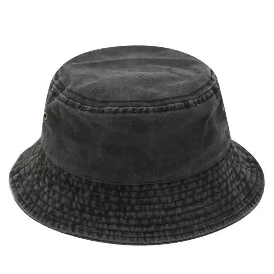washed cotton flat-top wide brim bucket hat